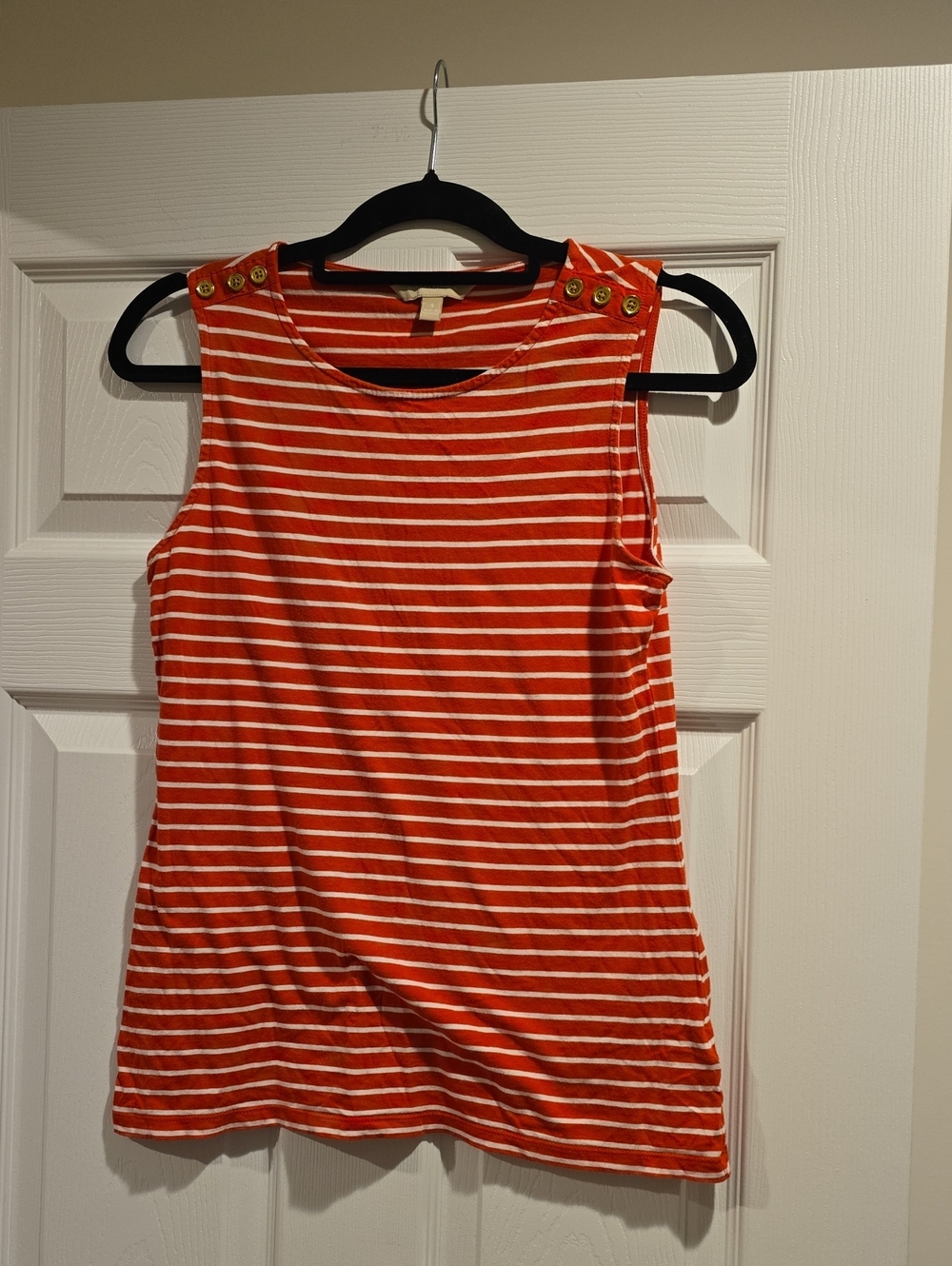 Banana Republic Red and White Striped Tank with Gold Shoulder Buttons